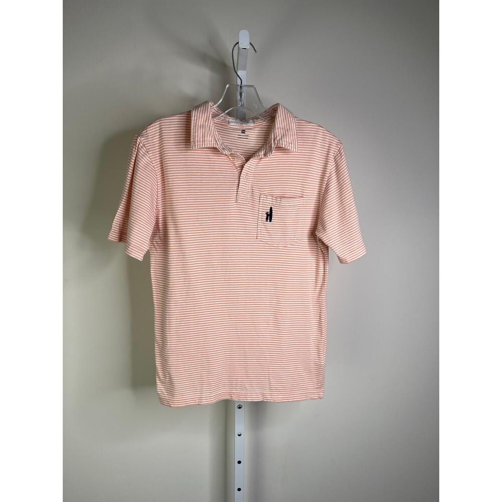 Johnnie-O Polo Shirt‎ Boys 10 Orange White Striped West Coast Prep Surfer